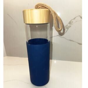 New Limited Edition Glass Costco Water Bottle With Rubber Sleeve and Bamboo Lid